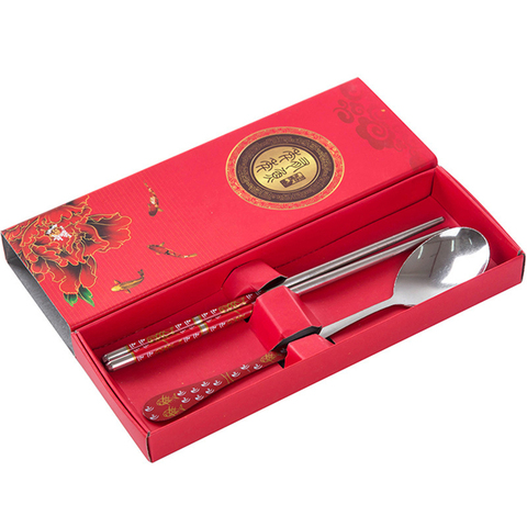 Kitchen accessories Creative Stainless Steel Korean Chopsticks Spoon Laser Engraving Patterns Sticks Cartoon children gift ► Photo 1/6