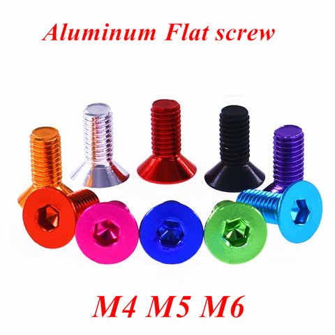 10pcs Aluminum Flat Screws M4 M5 M6 Flat Hex Socket Countersunk head Screws Bolts Anodized Color ► Photo 1/4