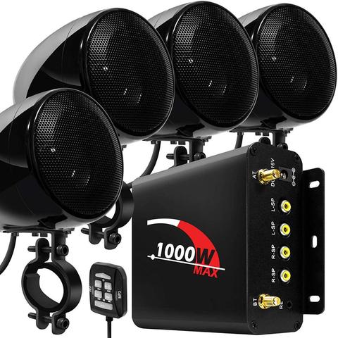 Aileap 1000W Motorcycle Audio 4CH Amplifier Boat Speakers System, Support Bluetooth, USB, AUX, FM Radio, SD Card, Wired Control ► Photo 1/6