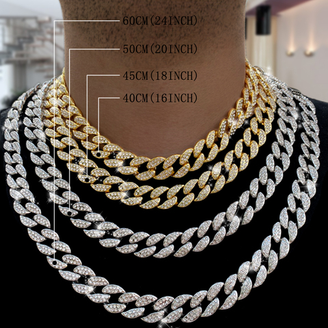 Miami Curb Cuban Chain Necklace 16mm 30inches Gold color IcedOut Paved Rhinestones CZ Bling Rapper Necklaces Men Hip Hop Jewelry ► Photo 1/6