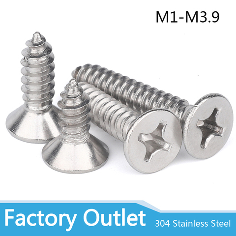 50pcs M1 M1.2 M1.4 M1.7 M2 M2.6 M3 M3.5 M4 Mini 304 stainless steel Cross Phillips Flat Countersunk Head Self-tapping Wood Screw ► Photo 1/5