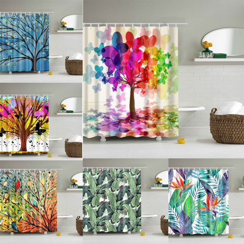 Tree Tropical Plants Waterproof Bath Screen with 12pcs Hooks Shower Curtains Bathroom Curtain for Bathroom Home Decoration ► Photo 1/6
