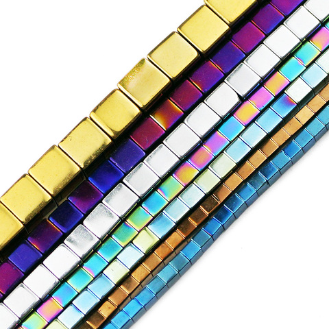 JHNBY Blue,Gold,Purple,Green,Square Shape Hematite 2/3/4/6MM Natural Stone Spacer Loose Beads For Jewelry Making DIY Accessories ► Photo 1/6
