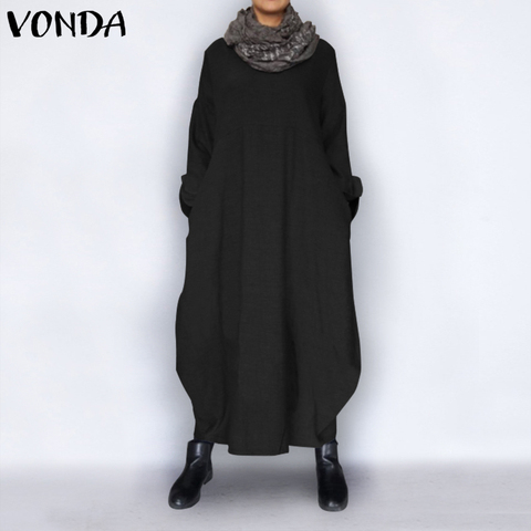 Women O Neck Long Sleeve Maxi Long Dress VONDA Autumn Dress Casual Loose Sweatshirt Plus Size Bohemian Vestidos 2022 Robe ► Photo 1/6