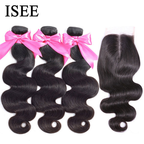 Body Wave Human Hair Bundles With Closure ISEE HAIR Bundles With Frontal Brazilian Body Wave Hair Weave Bundles With Closure ► Photo 1/6