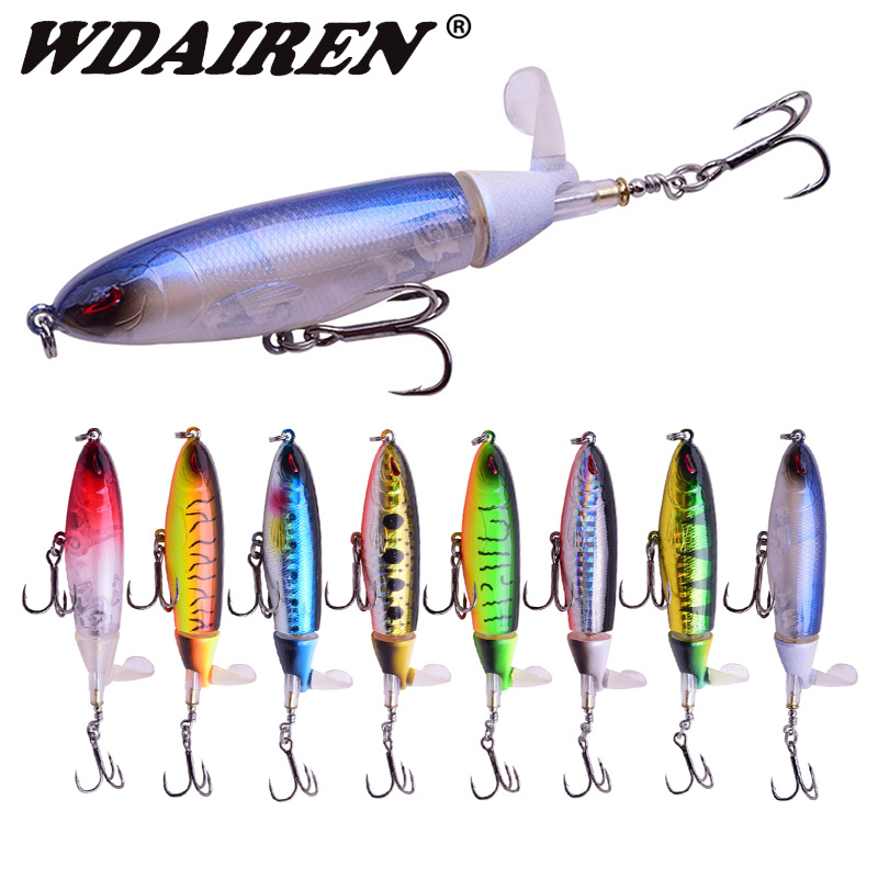 1Pcs Whopper Plopper Fishing Lure 10cm 11cm 14cm Artificial Hard Topwater  Popper Bait with Rotating Tail Wobbler Fishing Tackle