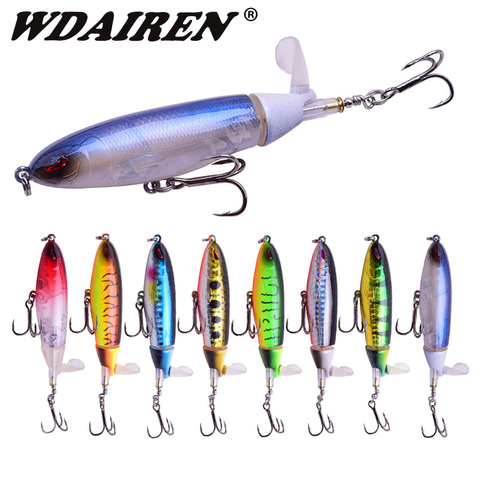 Fishing Lure Whopper Popper Topwater Artificial Hard Bait 3D Eyes Plopper  With Soft Rotating Tail Fishing Tackle