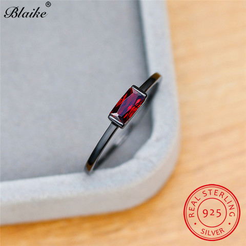 925 Sterling Silver Rings For Women Men Black Gold Red Blue Stone Thin Ring Band Small Crystal Rectangle Wedding Bands Jewelry ► Photo 1/6