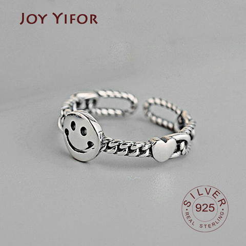 925 Sterling Silver Creative Hollow Smiling Face Rings Charm Women Vintage Weaving Party Jewelry Adjustable ► Photo 1/6