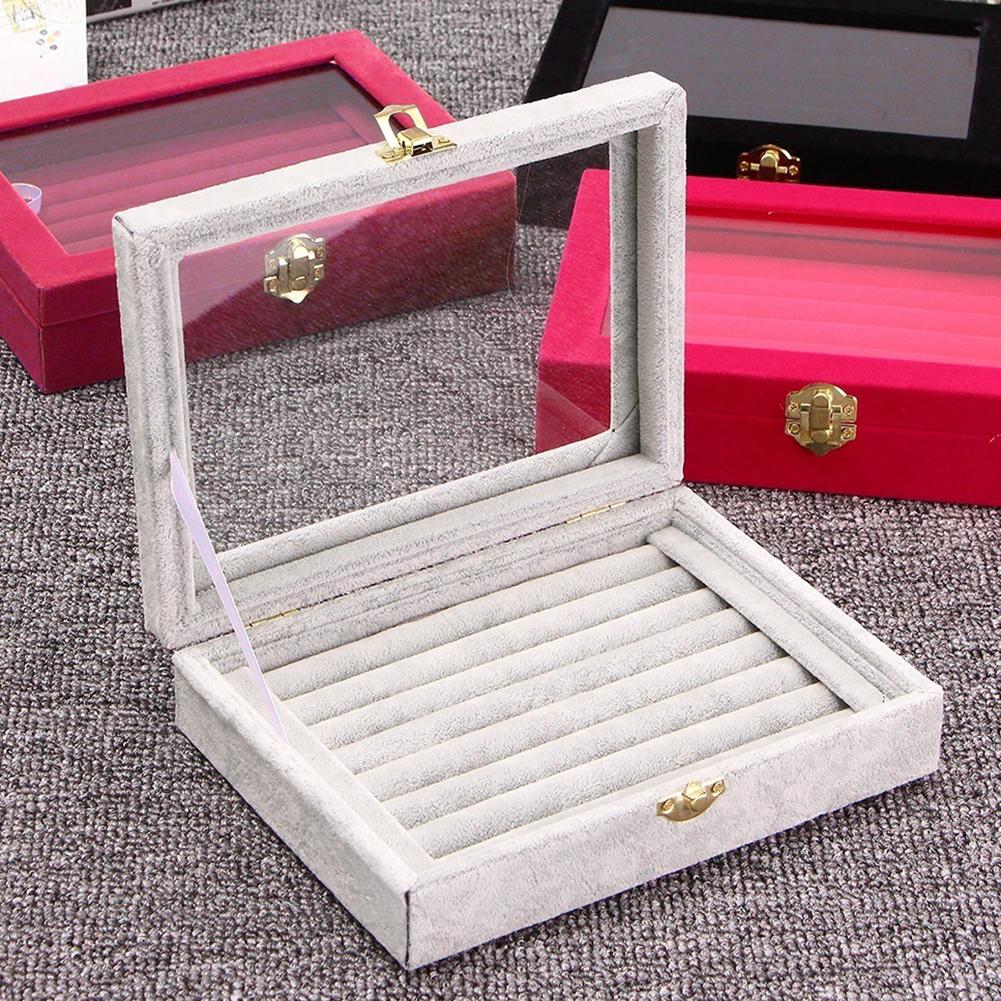 Jewelry Ring Display Organizer Case Rose Red  Tray Holder Earring Storage Box 