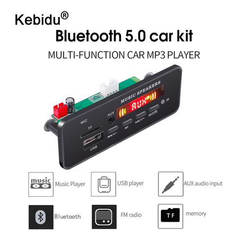 Recording Car USB Bluetooth V5.0 Hands-free MP3 Player Integrated 5-12V MP3 Decoder Board Module Remote Control USB FM Aux Radio ► Photo 1/6