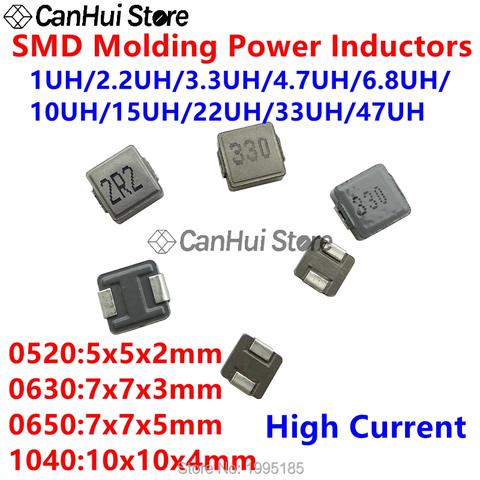 10pc SMD Molding Power Inductors 0520 0630 0650 1040 1UH 2.2UH 3.3UH 4.7UH 6.8UH 10UH 15UH 22UH 33UH 47UH 68UH 100UH 1R0 6R8 101 ► Photo 1/6