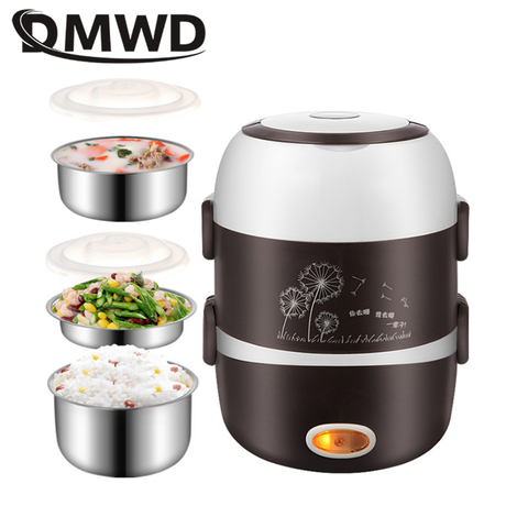 DMWD Electric Mini rice cooker 2/3 layers stainless steel liner portable egg boiler steamer food warmer lunch box multicooker 2L ► Photo 1/6