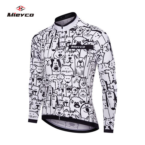 White Cartoon Cat Road Cycling Jersey 2022 Mens Long Sleeve Mountain Racing Bicycle Clothing Maillot Ropa Ciclismo Hombre Wear ► Photo 1/6