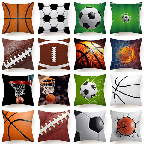 Hot Sale Football Basketball Leather Print Cushion Cover 45X45CM Polyester Pillowcase Modern Fashion Sofa Bed Decorative Pillows ► Photo 1/6