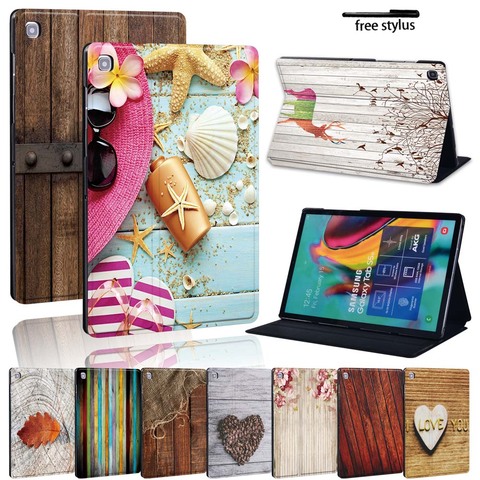 Printed Wood Leather Stand Cover Case for Samsung Galaxy Tab A A6 7 10/Tab E S5E Tablet Lightweight Hard Protective Case ► Photo 1/6