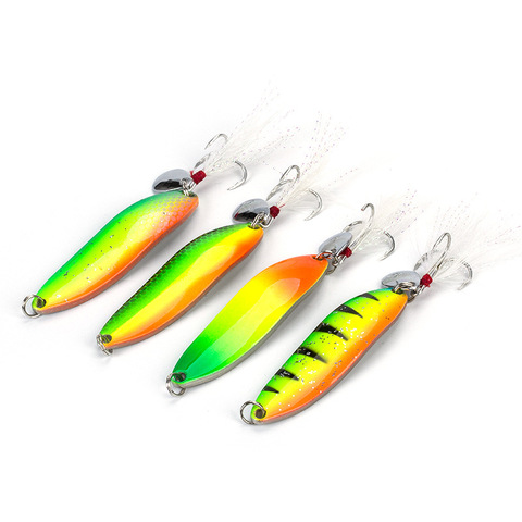 Rainbow Metal Spoon Lure 5g/9g/13g/18g/21g Saltwater Fishing Lure With Feather Sequins Noise Sinking Bait For Carp Fishing Bait ► Photo 1/6