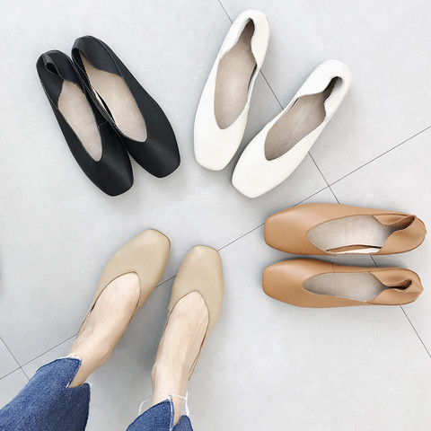 New 2022 Spring Shoes Women Flats Top Quality Flat Shoes Genuien Leather Loafers Square Toe Casual Shoes Ballet Flat Big Size 40 ► Photo 1/6