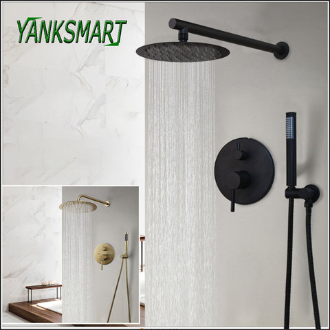 YANKSMART Wall Mounted Bathroom Shower Faucet Set Concealed Rainfall Shower System Bathtub Shower Mixer Tap Combo Kit Faucet ► Photo 1/6