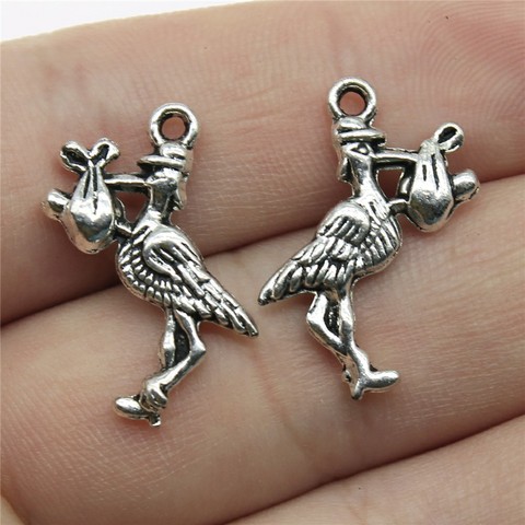 WYSIWYG 10pcs 23x18mm Bird Metal Charm Stork Bird Charms Stork Baby Bird Charms Vintage DIY Accessories For Jewelry Making ► Photo 1/1