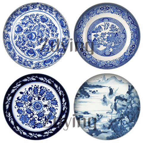 Zdying 5pcs/lot Blue And White Porcelain Round Glass Photo Cabochon Dome Demo Flatback Photo Base Making Jewelry Findings QH060 ► Photo 1/4