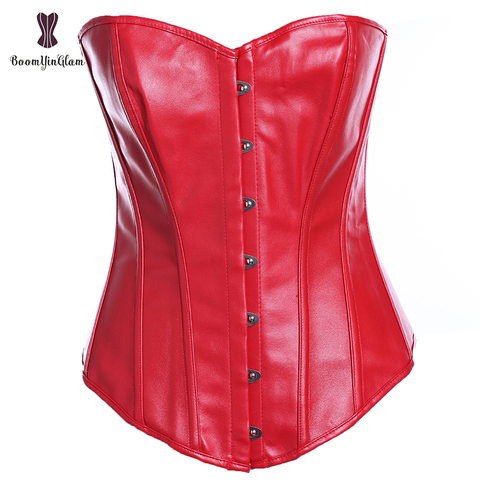 Plus Size Red Women Body Shapewear Overbust Corselet Gothic Stempunk Leather Boned Corset Bustier 813# ► Photo 1/6