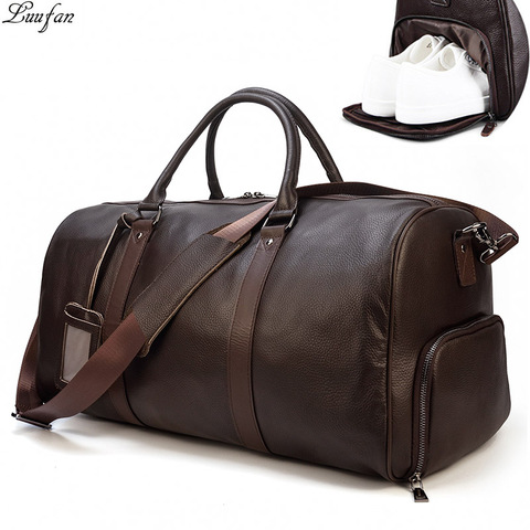Big Capacity Genuine Leather Travel Bags Men Women Soft Black Cowhide Casual Travel Duffel large luggage Weekend shoulder bag ► Photo 1/6