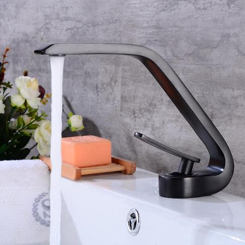 Tuqiu Basin Faucet Modern Bathroom Mixer Tap Black oil Brushed  Wash basin Faucet Single Handle Hot and Cold Waterfall Faucet ► Photo 1/6