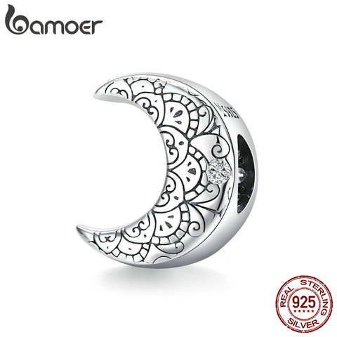 bamoer Genuine 925 Sterling Silver CZ silver Vine & Moon  Original Charm for Brand Female DIY Bracelet Jewelry make SCC1604 ► Photo 1/6