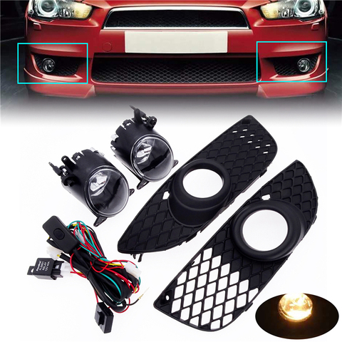 1 Set Black Car Halogen Fog Lights Housing Front Bumper Grill Frames Wiring Harness Switch Kit For Mitsubishi Lancer 2008-2013 ► Photo 1/6