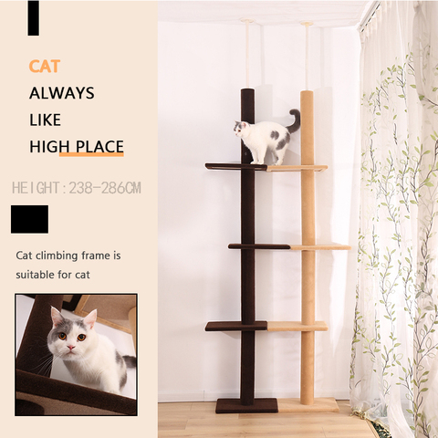 Height 238-286cm Fast Delivery Pet Cats Tree House Condo Adjustable Climbing Stratching Posts for Pet Cat Kitten Funny Cat Trees ► Photo 1/6