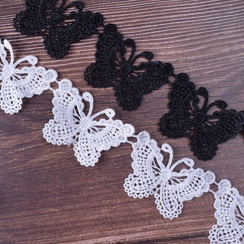 1Y(12Pcs Butterfly) Lace Fabric Ribbon Width 5CM White Black Embroidered Applique Handmade DIY Wedding Sewing Craft BW014 ► Photo 1/5