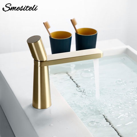 Smesiteli Brass Single Hole Single Handle 360 Degree Rotation Deck Mounted Basin Hot And Cold Water Sink Bathroom Faucets ► Photo 1/6