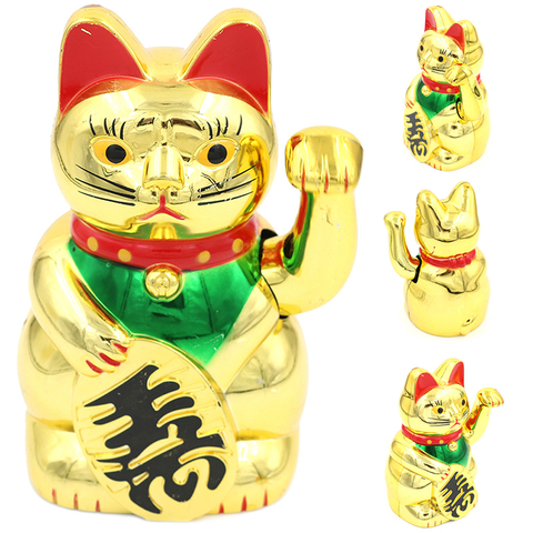 Chinese Lucky Cat Wealth Waving Cat Gold Waving Hand Feng-Shui Lucky Maneki Neko Cute Home Decor Welcome Waving Cat 6 Inch ► Photo 1/6