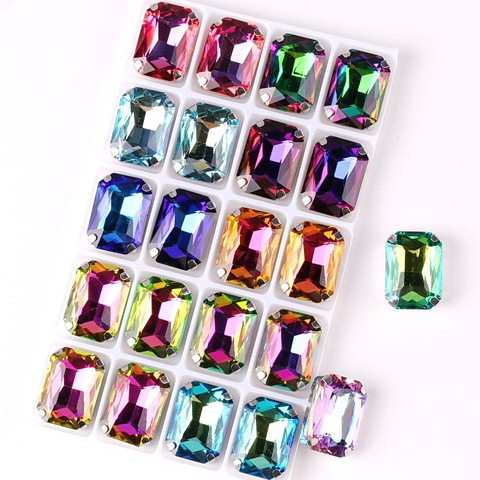 Rectangle shape Silver metal claw 20pcs/Pack rainbow & jelly AB glass Crystal 13*18mm Sew rhinestones beads handicraft diy trim ► Photo 1/6