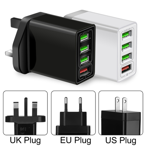 4 Multi-Port QC 3.0 Fast Quick Charge 4 USB Hub Wall Charger Adapter UK US EU Plug for for iPhone Samsung with USB port ► Photo 1/1