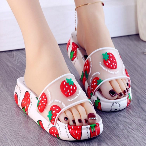 LLUUMIU Summer Slippers Women Slides Shoes Cartoon Fruit Strawberry Pineapple Peach Girl Flip Flops Slide Sandals Beach Slides ► Photo 1/6