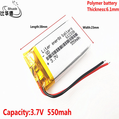 Good Qulity Polymer battery 550 mah 3.7 V 612338 smart home MP3 speakers Li-ion battery for dvr,GPS,mp3,mp4,cell phone,speaker ► Photo 1/4