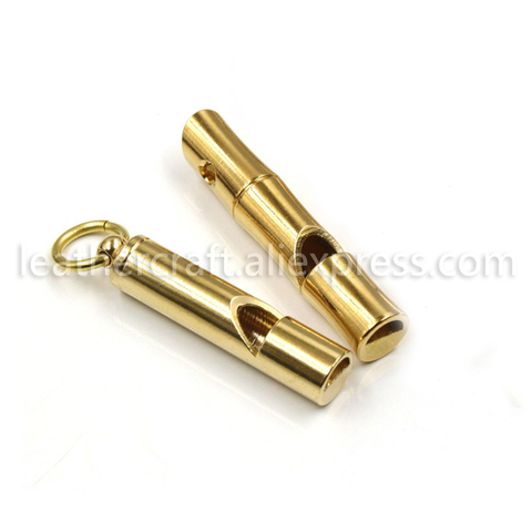 1x Pure brass polished Survival Whistle Cylindrical/ Bamboo shape Key Chain Decoration pendant Referee Whistle SOS Tool ► Photo 1/6