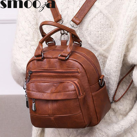 SMOOZA Women Casual Handbag Women's Travel Shopping Backpack High Qualiyy Messenger Bag 2022 New Fashion PU Leather Shoulder Bag ► Photo 1/6