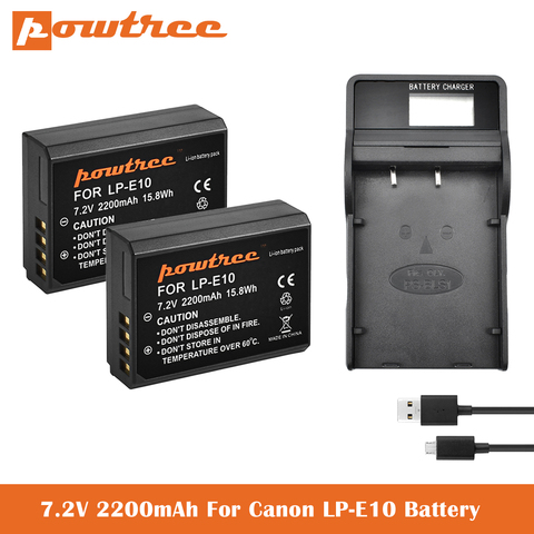 7.2V 2200mAh LP-E10 Battery+Charger for Canon EOS Rebel T3, T5, T6, T7, Kiss X50, Kiss X70, EOS 1100D, EOS 1200D, EOS 1300D L50 ► Photo 1/6