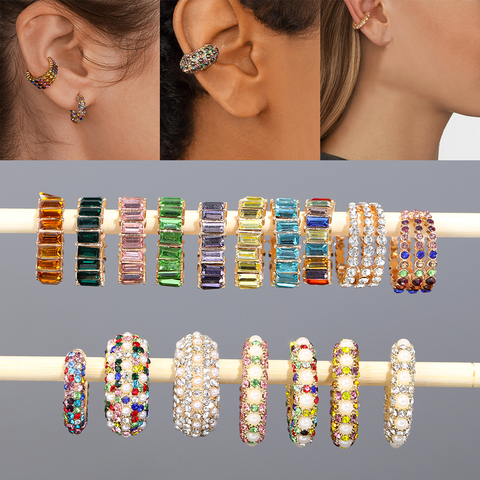 Fashion Women Small C Shape Crystal Earring Colorful Rhinestone Clip Earring Cubic Zirconia Ear Cuff No Piercing Jewelry Gift ► Photo 1/6