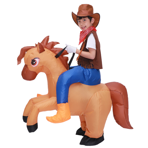 Kids Child Inflatable Horse Costume Cosplay Girls Boys Cowboy Ride Horse Funny Halloween Purim Party Inflated Garment Disfraces ► Photo 1/6