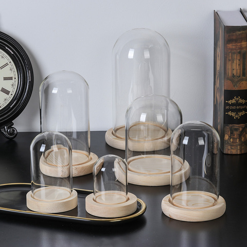 Glass cloche Jar Display Stand Cover Terrarium Bottle with Wooden Base Acrylic Dust Cover Display Box Immortal Flower Box ► Photo 1/6