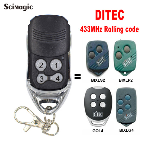 Ditec BIXLS2 BIXLP2 GOL4 BIXLG4 garage remote control 433MHz rolling code & DITEC GOL4C gate remote fixed code opener ► Photo 1/6