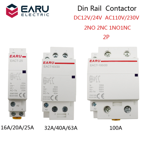 2P 16-100A AC 110V 220V 50/60Hz Din Rail Household AC Modular Contactor Switch Controller 2NO 2NC 1NO 1NC DIY Smart Home Hotel ► Photo 1/6