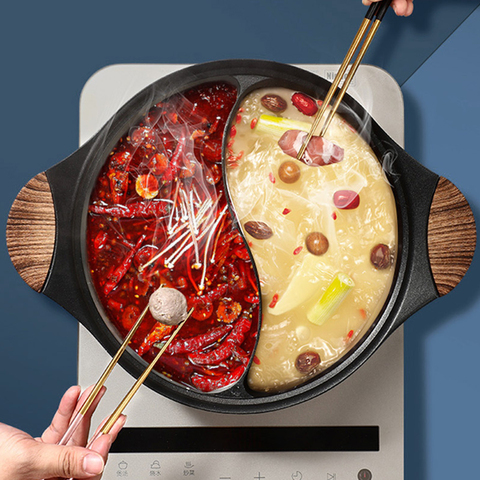 2 In 1 Stainless Steel with Cover Induction Cooker Chinese Hot Pot Kitchen  Cooking Pan Cookware Divided Hotpot 30CM DIVIDED HOT POT 