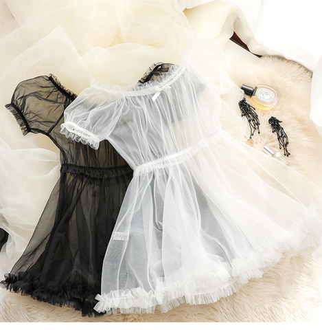 Women transparent lace lingerie set Black White Lovely Sleep Wear Sexy Cute Princess Nightdress Sleepwear Lolita Erotic Bunny ► Photo 1/6