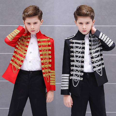 Steampunk Prince Costume Military Tassel Chains Jacket Shoulder Pad Coat Pop Stars Blazer Suits Royal Outfit For Boy Kid Noble ► Photo 1/6