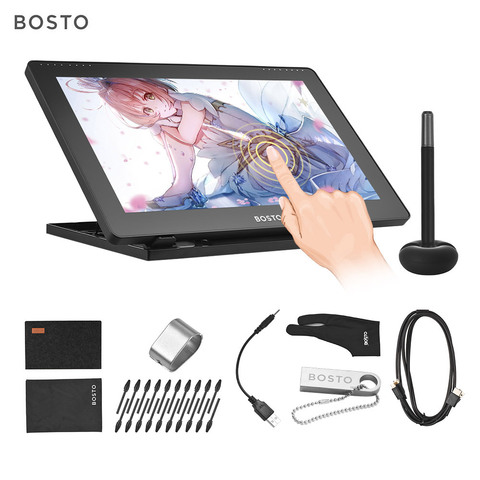 BOSTO 16HD 15.6 Inch IPS Graphics Drawing Digital Tablets Display Monitor 8192 Pressure Level with Rechargeable Stylus Pen ► Photo 1/6